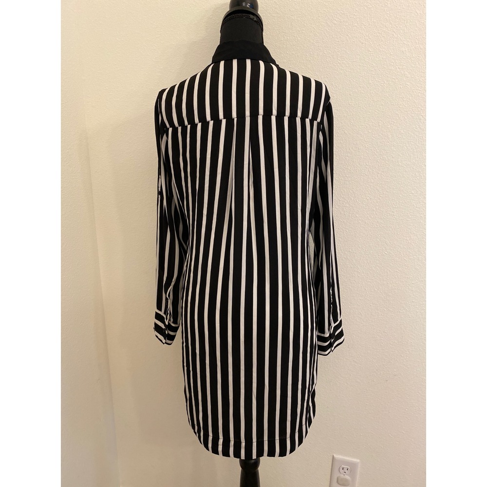 Express The Portofino Shirt Dress S Black White Striped Long Roll Tab Sleeve - Picture 3 of 14